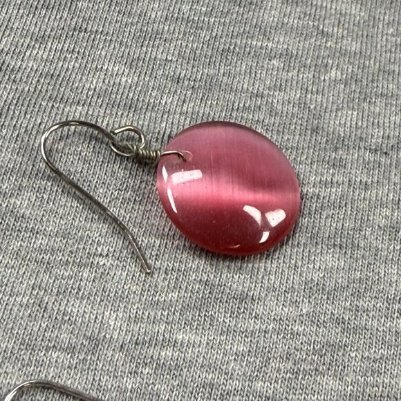 Pink Cats Eye Drop Earrings With Silver Tone Hooks Pierced Women Jewelry - Picture 14 of 14